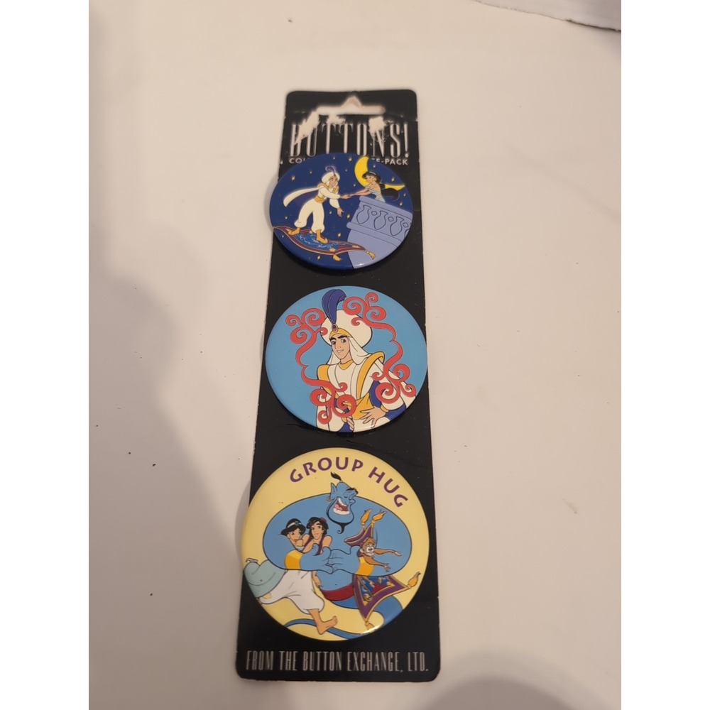 Vintage Lot of 3 Aladdin Disney Buttons Collector's‎ Pack NWT